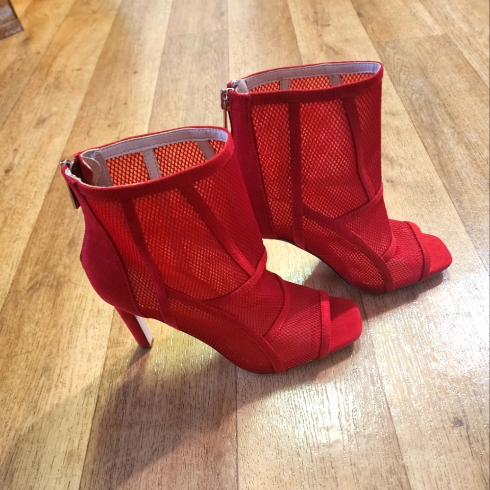 Jessica Simpson Peep-Toe Mesh Boot/Heels  - Women's - Size 7 - Red